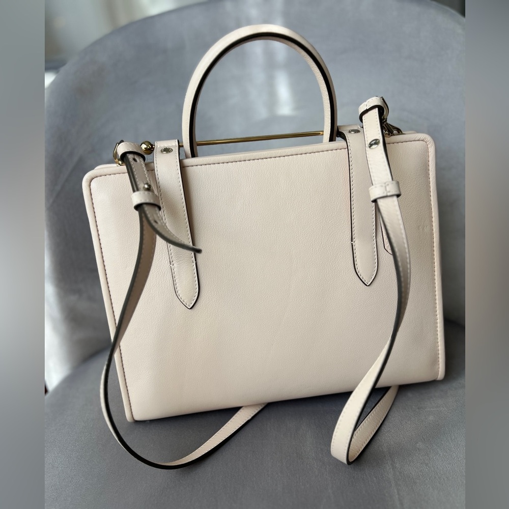 Strathberry Cream/Soft Peach Leather Top-Handle Tote with Gold Bar - Picture 3 of 6